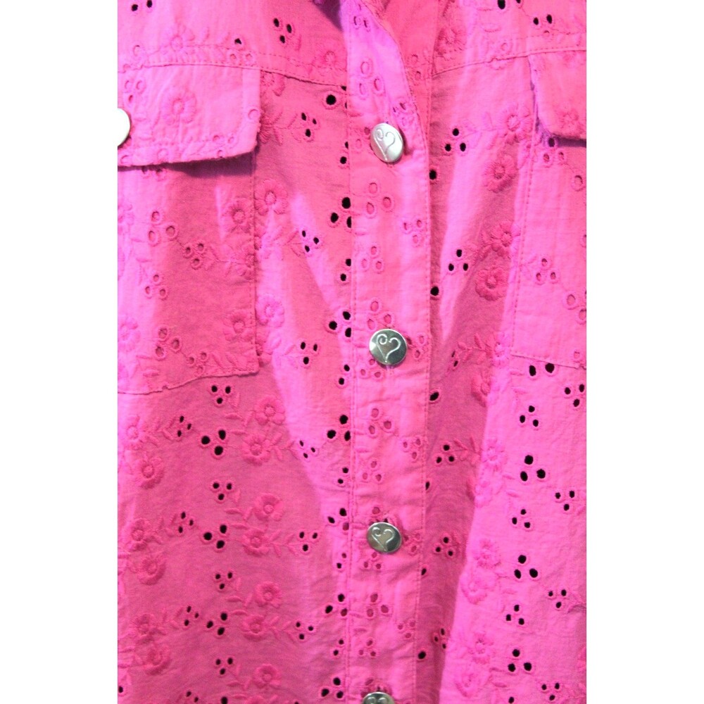 Colleen Lopez Cotton Eyelet Button Up Jacket Pink Fuchsia Women Lightweight Lg - Picture 4 of 10